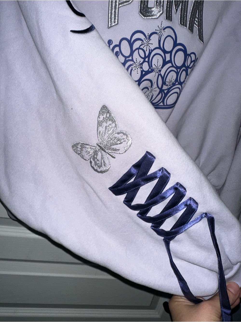 Puma Lavender Relaxed Cropped Pullover Hoodie with Purple Drawstrings Wicked - Picture 11 of 13